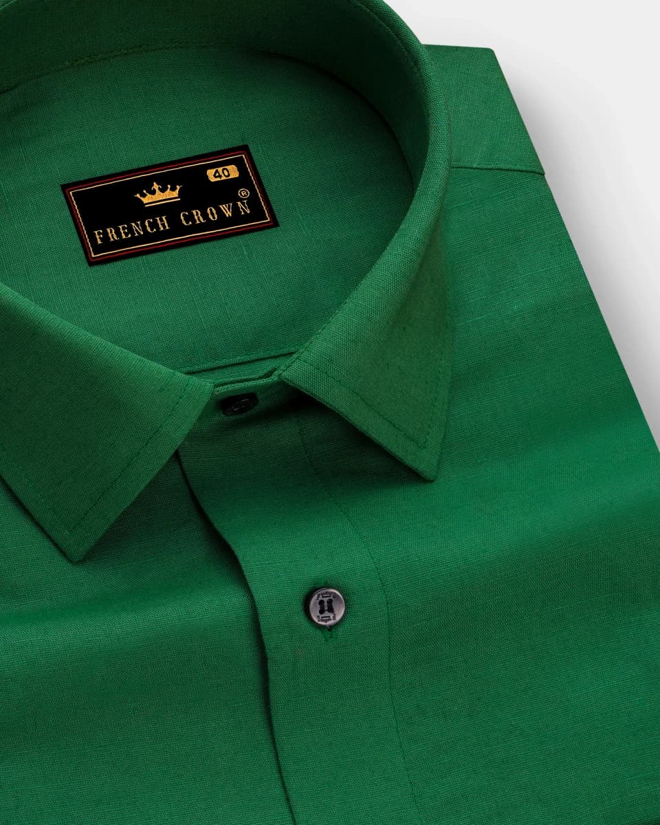 French Crown Clover Green Luxurious Linen Shirt - 38 / XS / Full Sleeves image 1