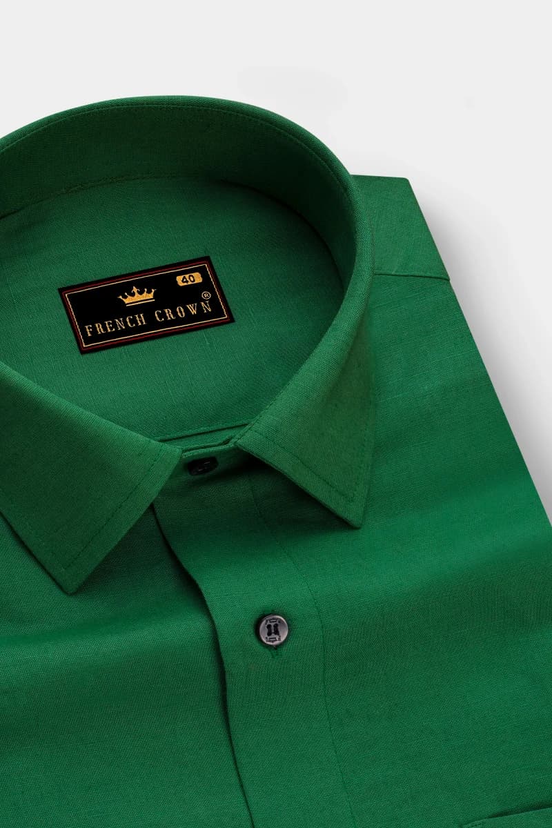 French Crown Clover Green Luxurious Linen Shirt - 38 / XS / Full Sleeves image 2