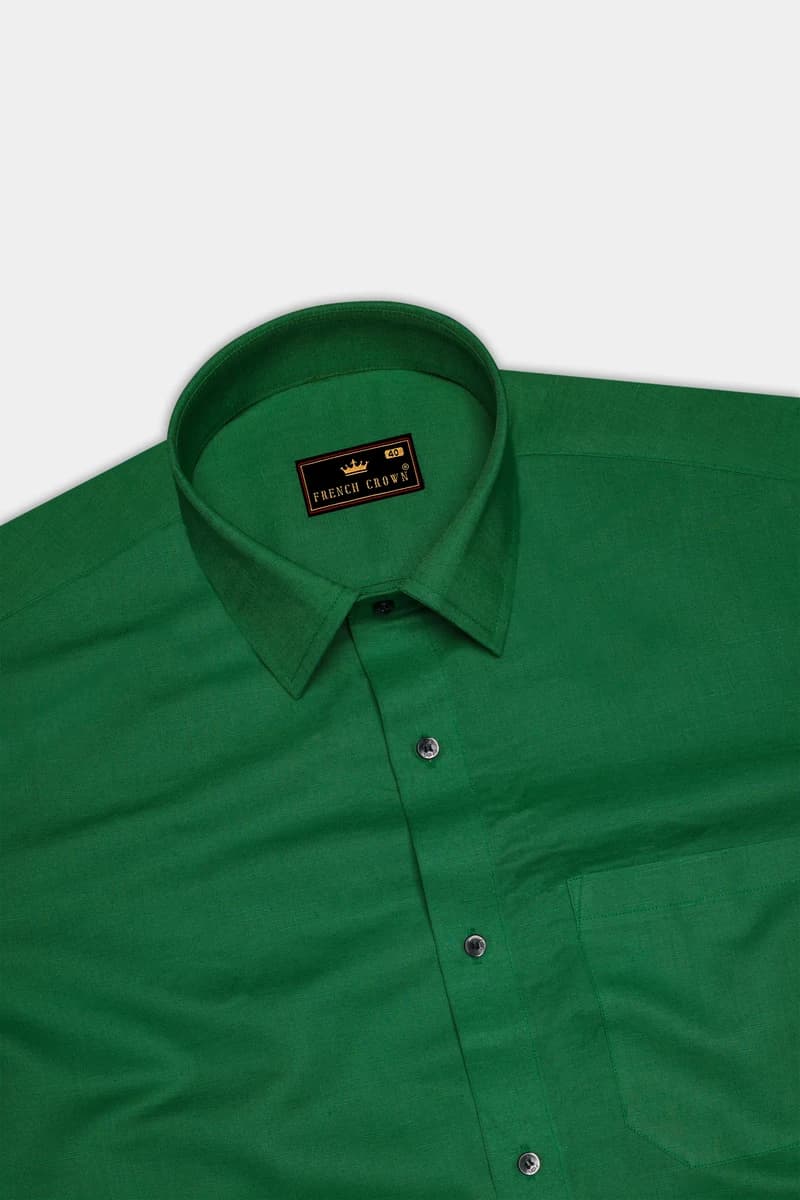 French Crown Clover Green Luxurious Linen Shirt - 38 / XS / Full Sleeves image 5