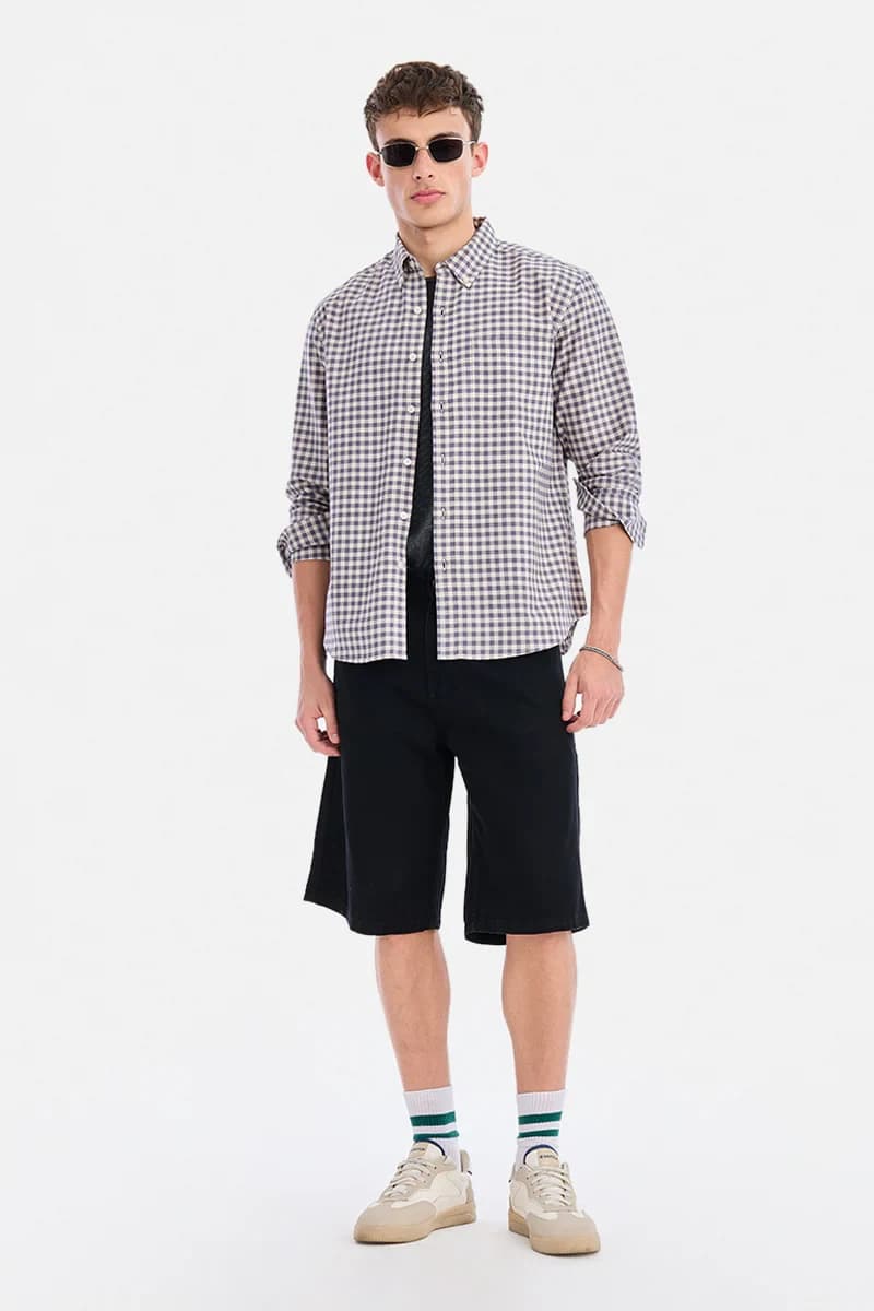 Snitch Gingham Regular Fit 100% Cotton Shirt - Grey / L image 3