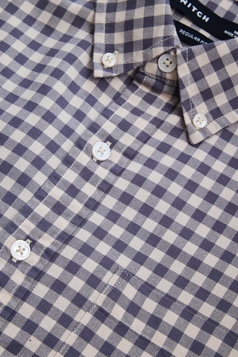 Snitch Gingham Regular Fit 100% Cotton Shirt - Grey / L image 6