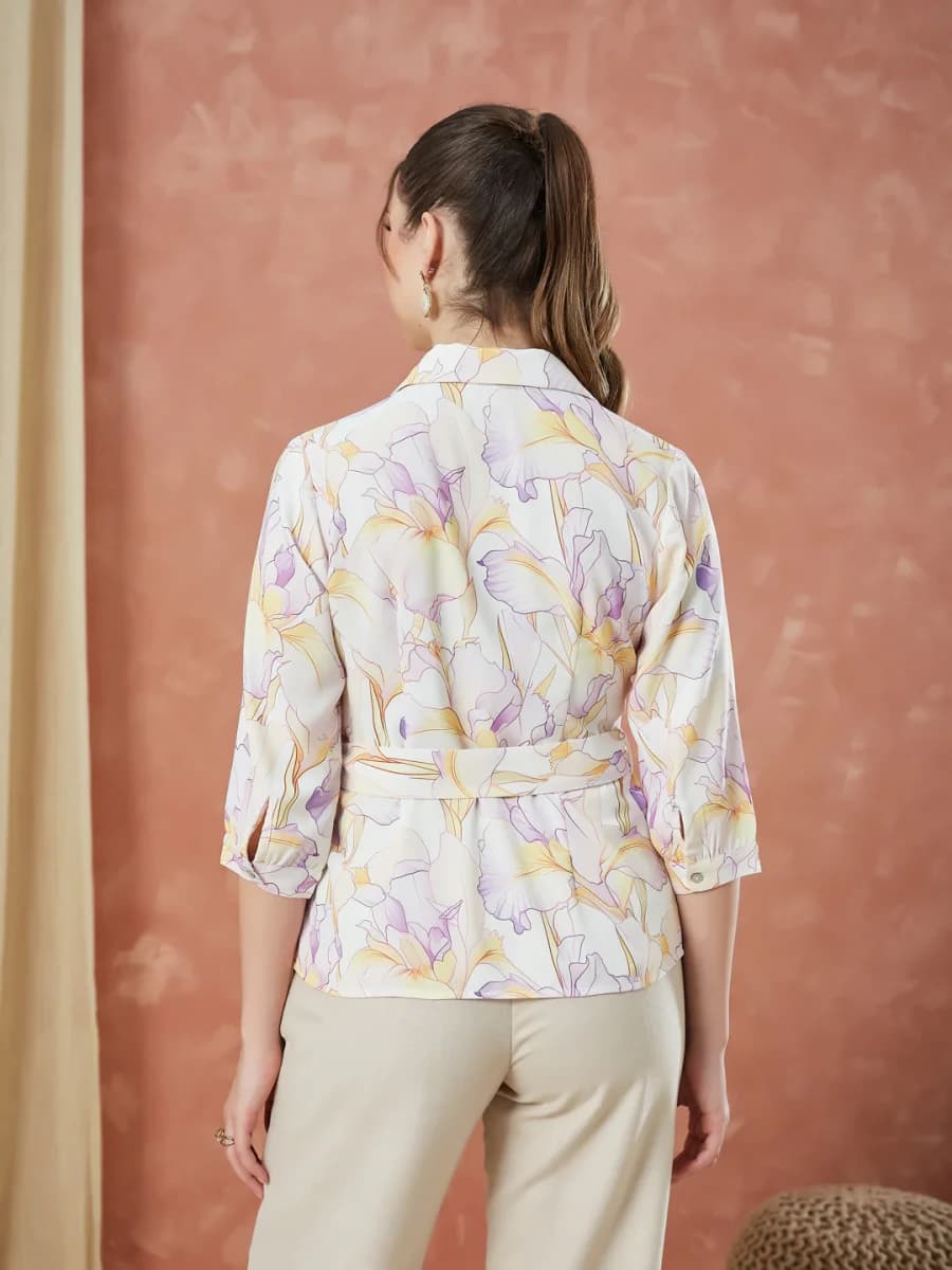 Latin Quarters Women's Lilac 3 / 4Th Sleeves Printed Collared Casual Shirt image 10