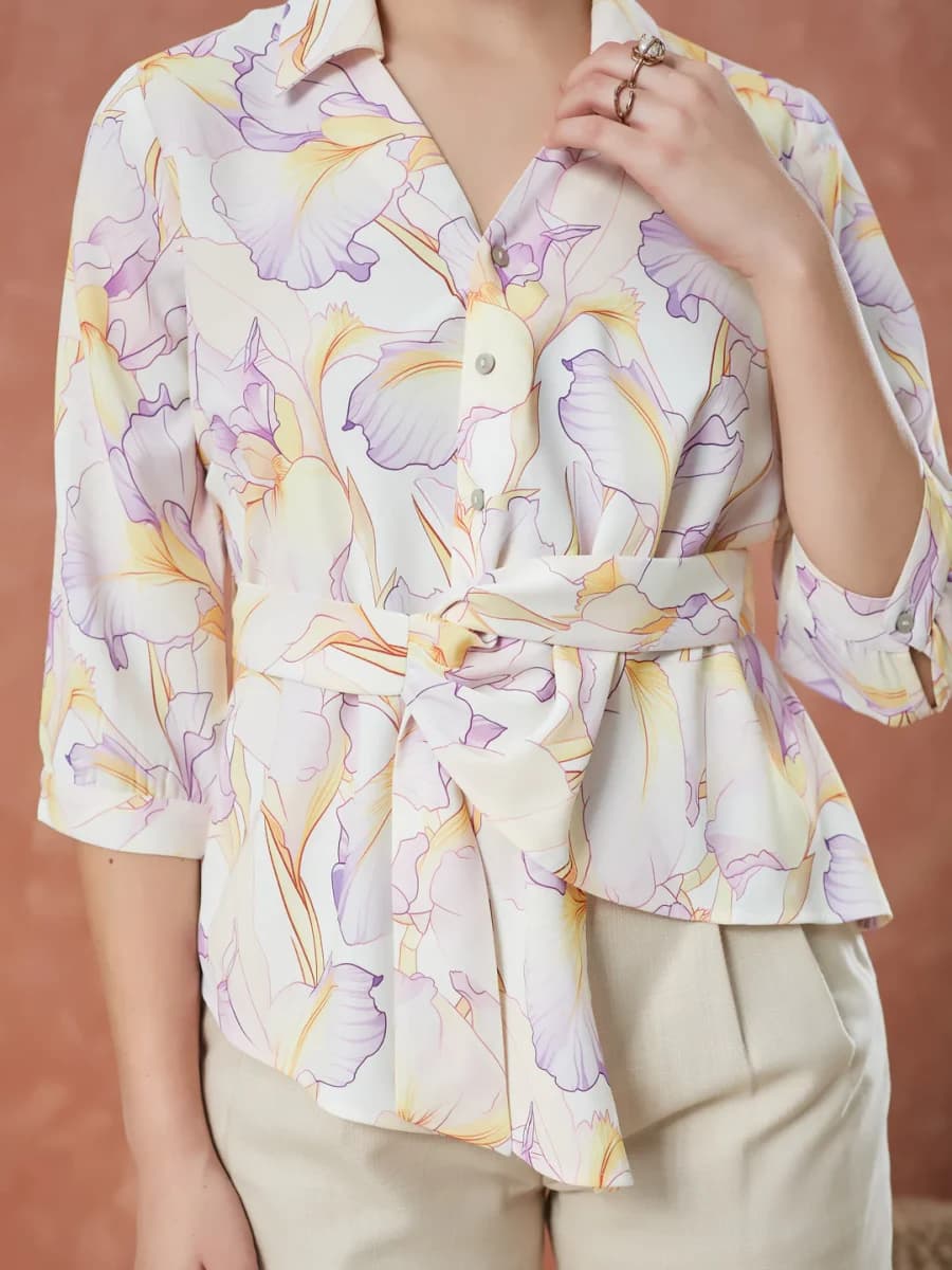 Latin Quarters Women's Lilac 3 / 4Th Sleeves Printed Collared Casual Shirt image 11