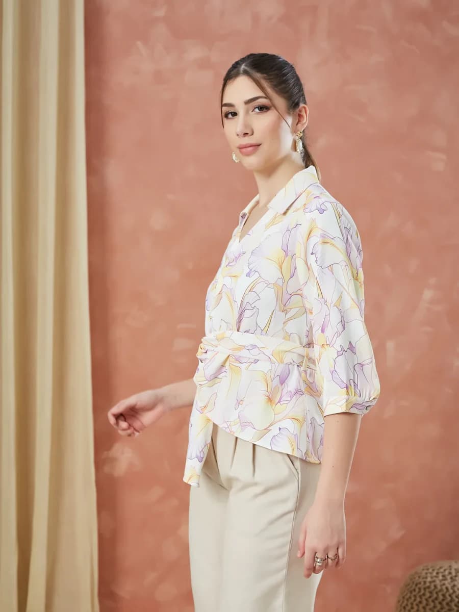 Latin Quarters Women's Lilac 3 / 4Th Sleeves Printed Collared Casual Shirt image 5