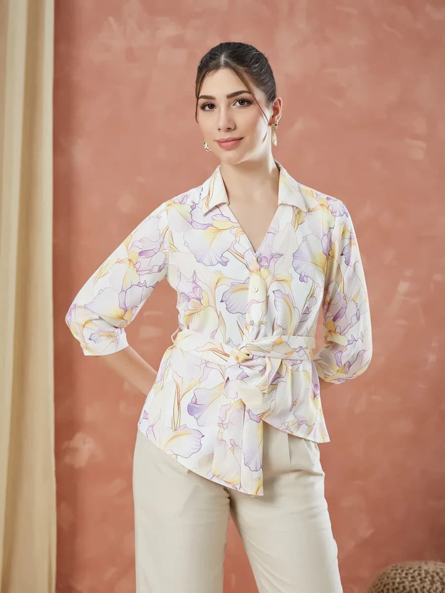Latin Quarters Women's Lilac 3 / 4Th Sleeves Printed Collared Casual Shirt image 8